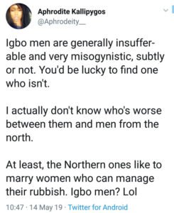 Igbo men are misogynistic - Lady