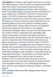Nigerian Photographer calls out EFCC over Alleged wrongful arrest