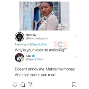 Simi replies troll who said her voice is annoying