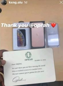 Oprah Winfrey gifts Nigerian boy a brand new iPhone 11