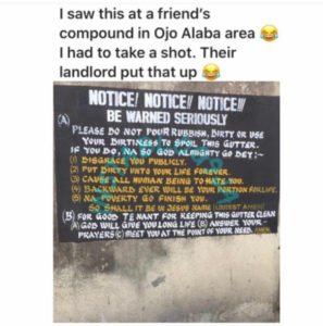 Landlord puts of funny notice to encourage tenants to keep gutter clean