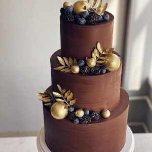 chocolate and gold wedding cake