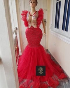 gold and red reception dress