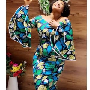 ankara gown with piped sleeves